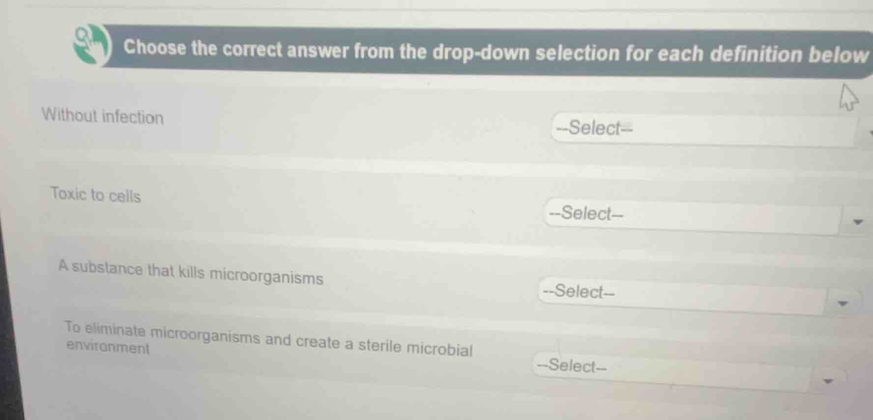 choose the correct answer from the drop - down selection for each defin…