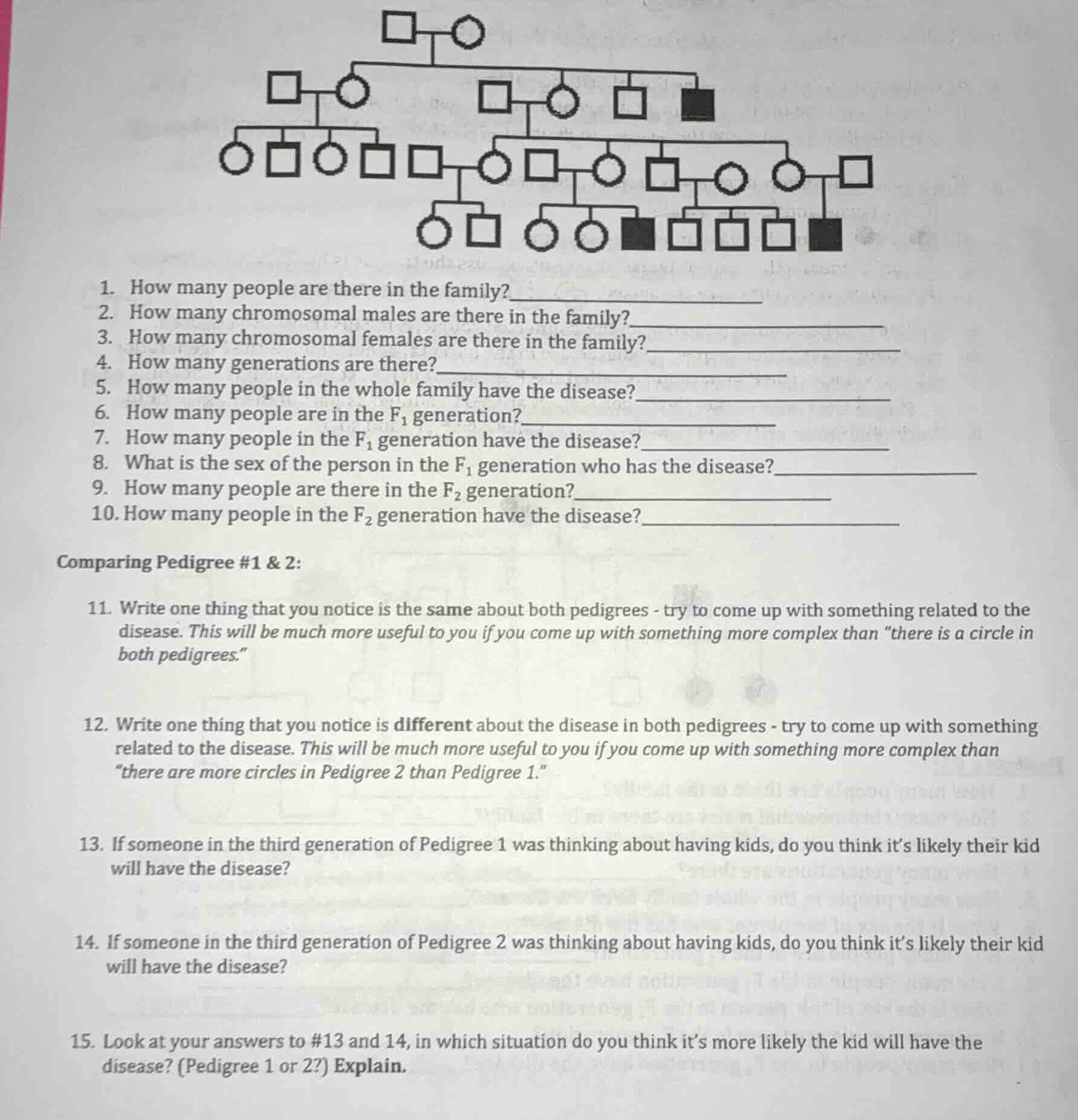 1. how many people are there in the family? 2. how many chromosomal mal…
