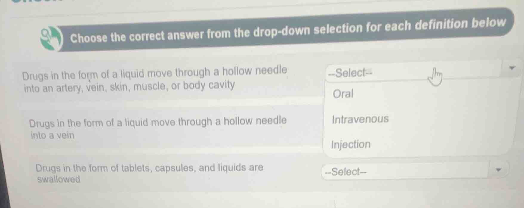 choose the correct answer from the drop - down selection for each defin…