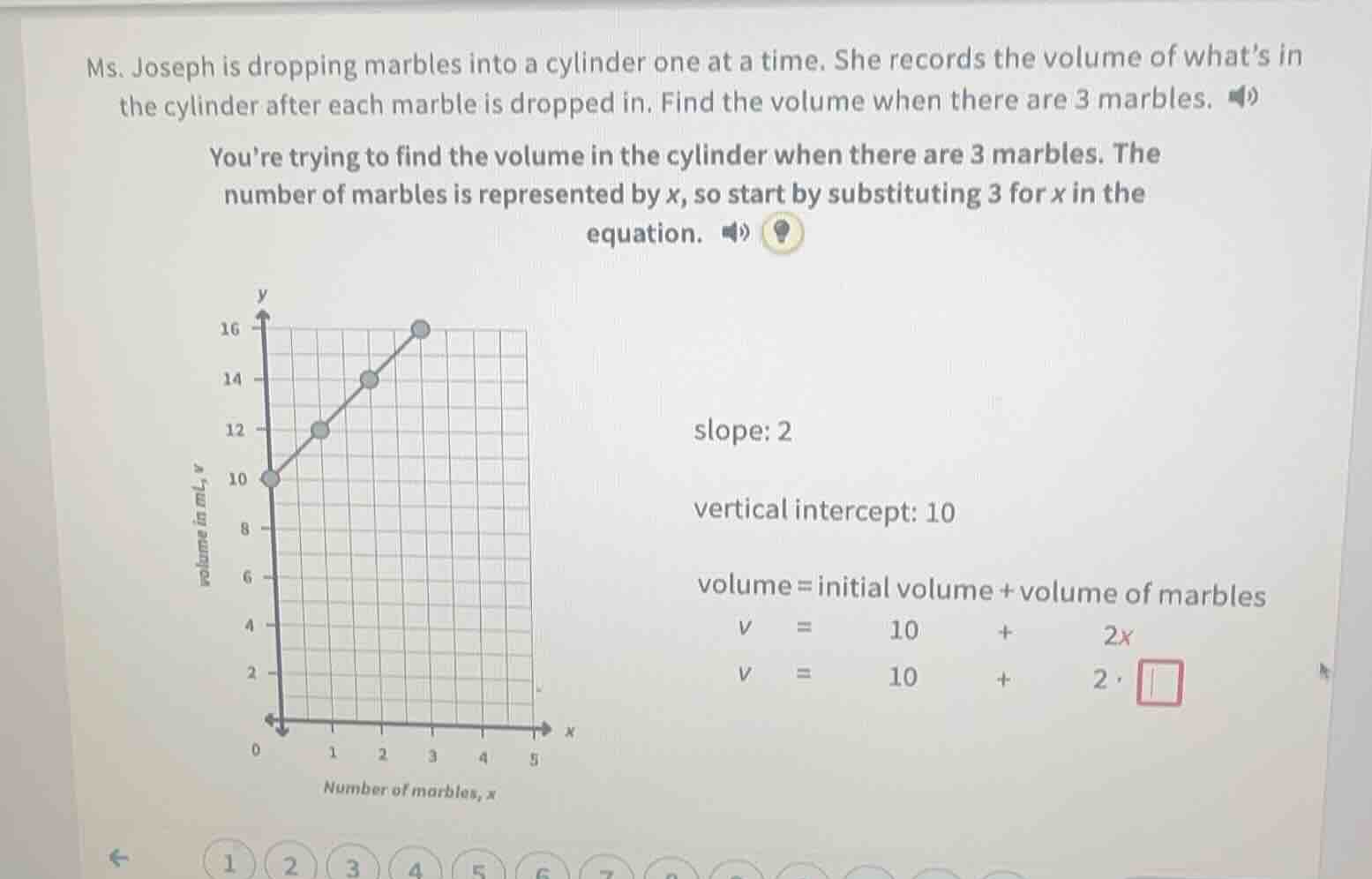 ms. joseph is dropping marbles into a cylinder one at a time. she recor…