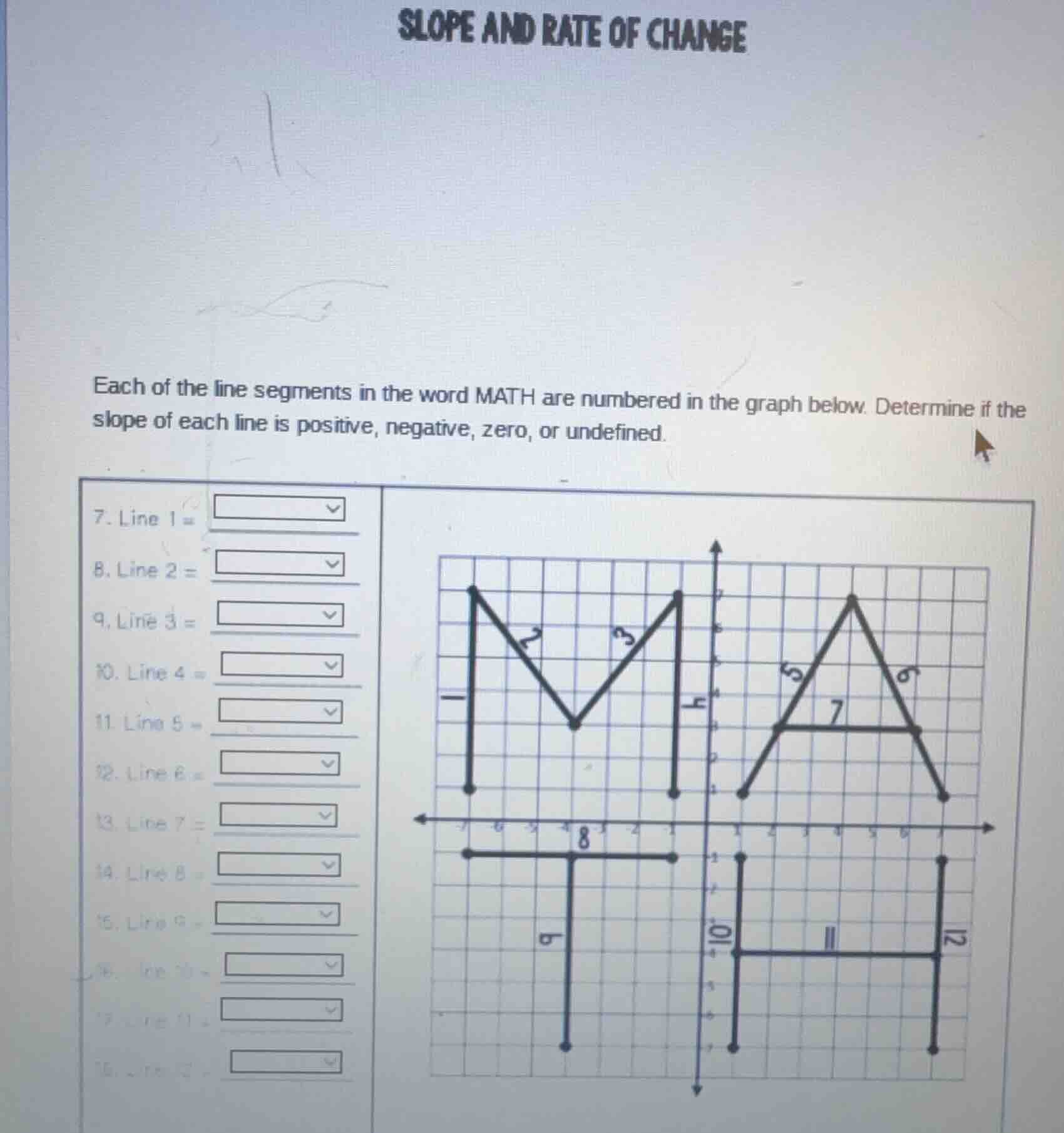 slope and rate of change each of the line segments in the word math are…