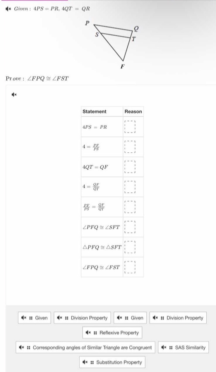 given : $4ps = pr$, $4qt = qr$ prove : $\\angle fpq \\cong \\angle fst$…