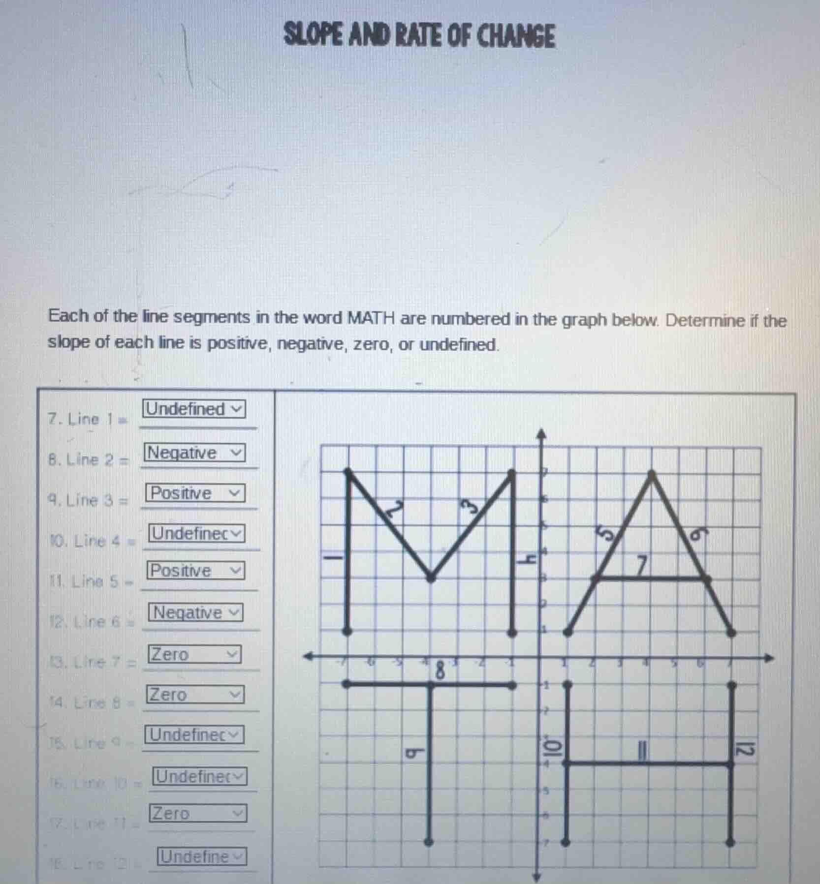 slope and rate of change each of the line segments in the word math are…