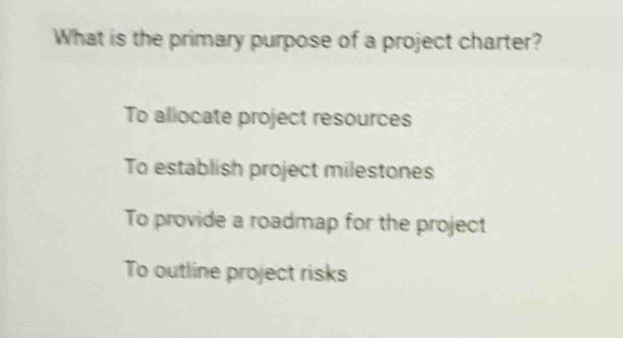 what is the primary purpose of a project charter? to allocate project r…
