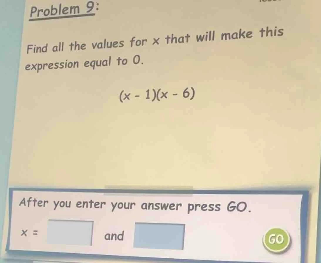 problem 9: find all the values for x that will make this expression equ…
