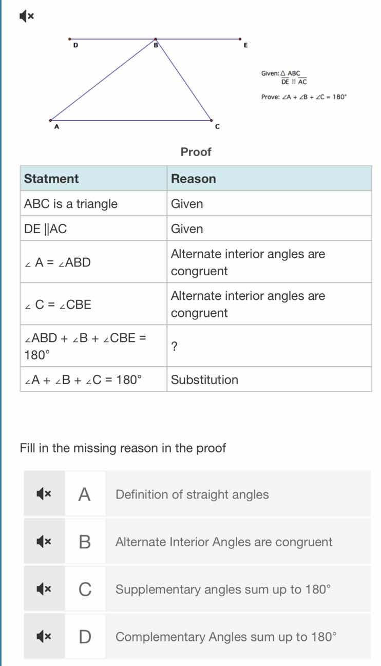 given: \\(\\triangle abc\\) \\(de \\parallel ac\\) prove: \\(\\angle a …