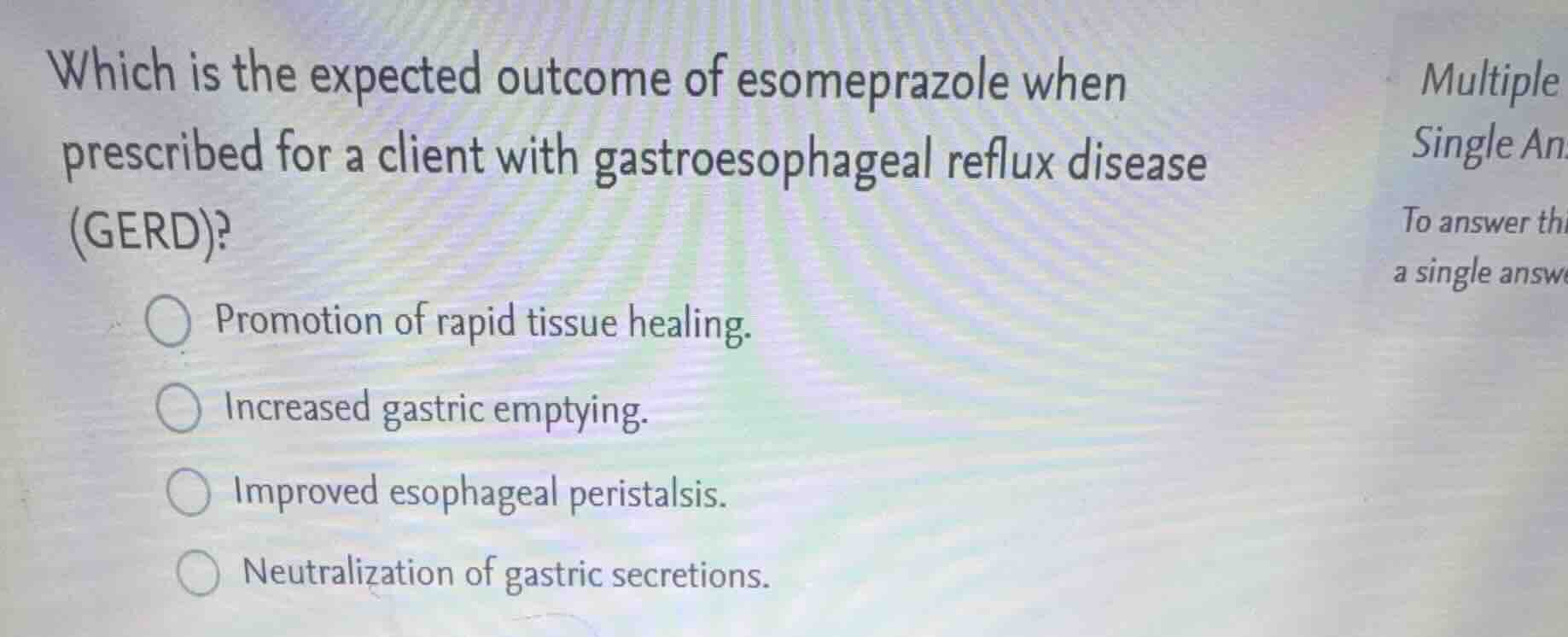which is the expected outcome of esomeprazole when prescribed for a cli…