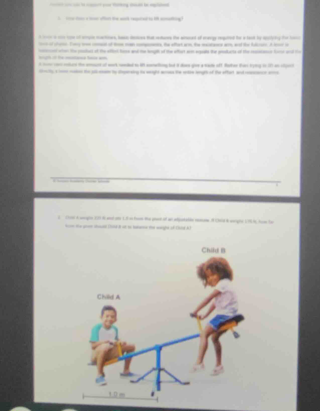 1. how does a lever affect the work required to lift something? a lever…