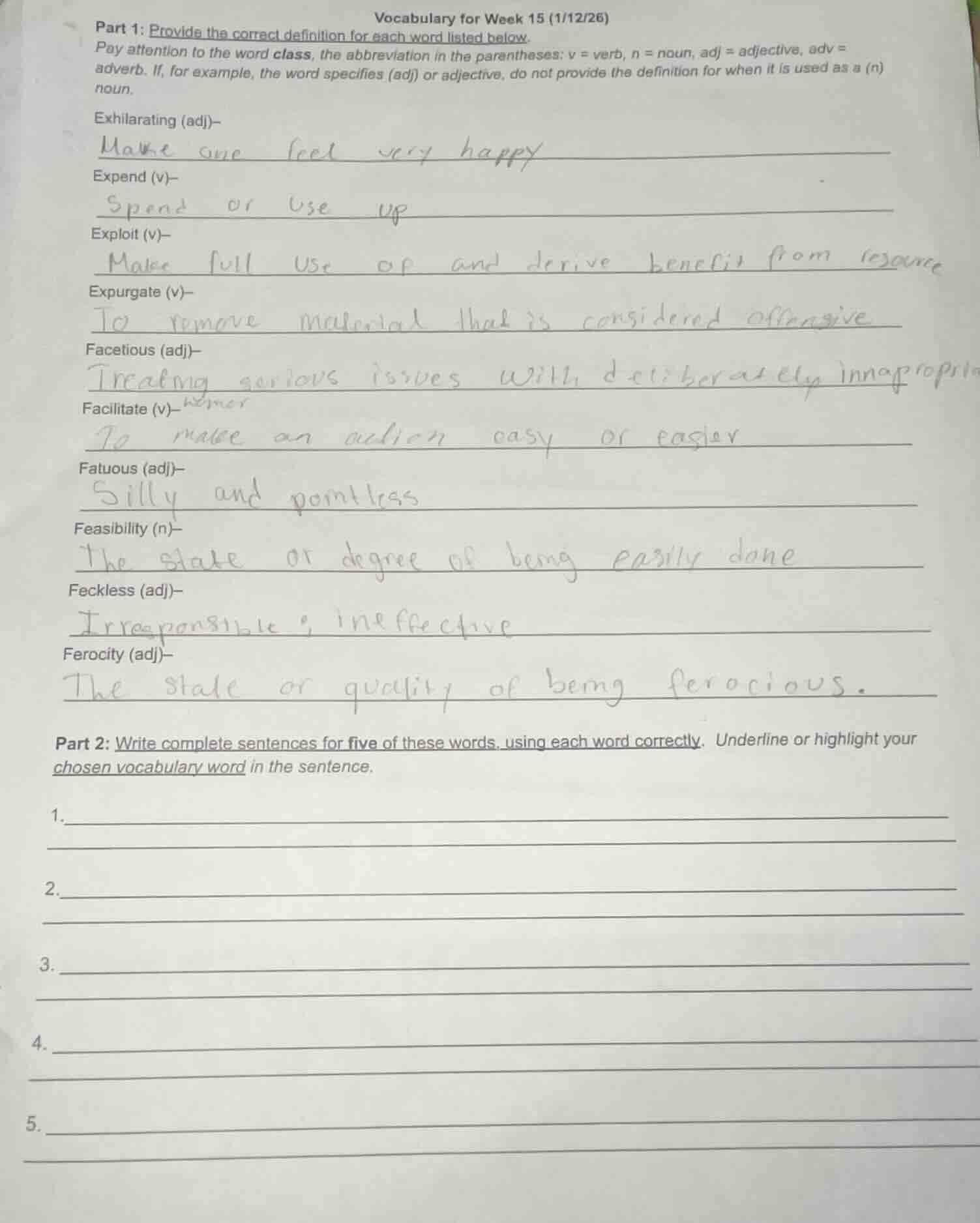 vocabulary for week 15 (1/12/26) part 1: provide the correct definition…