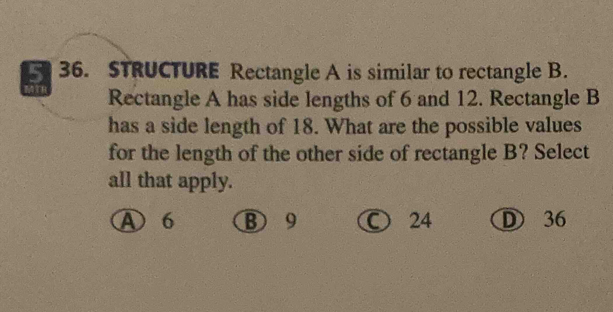 36. structure rectangle a is similar to rectangle b. rectangle a has si…