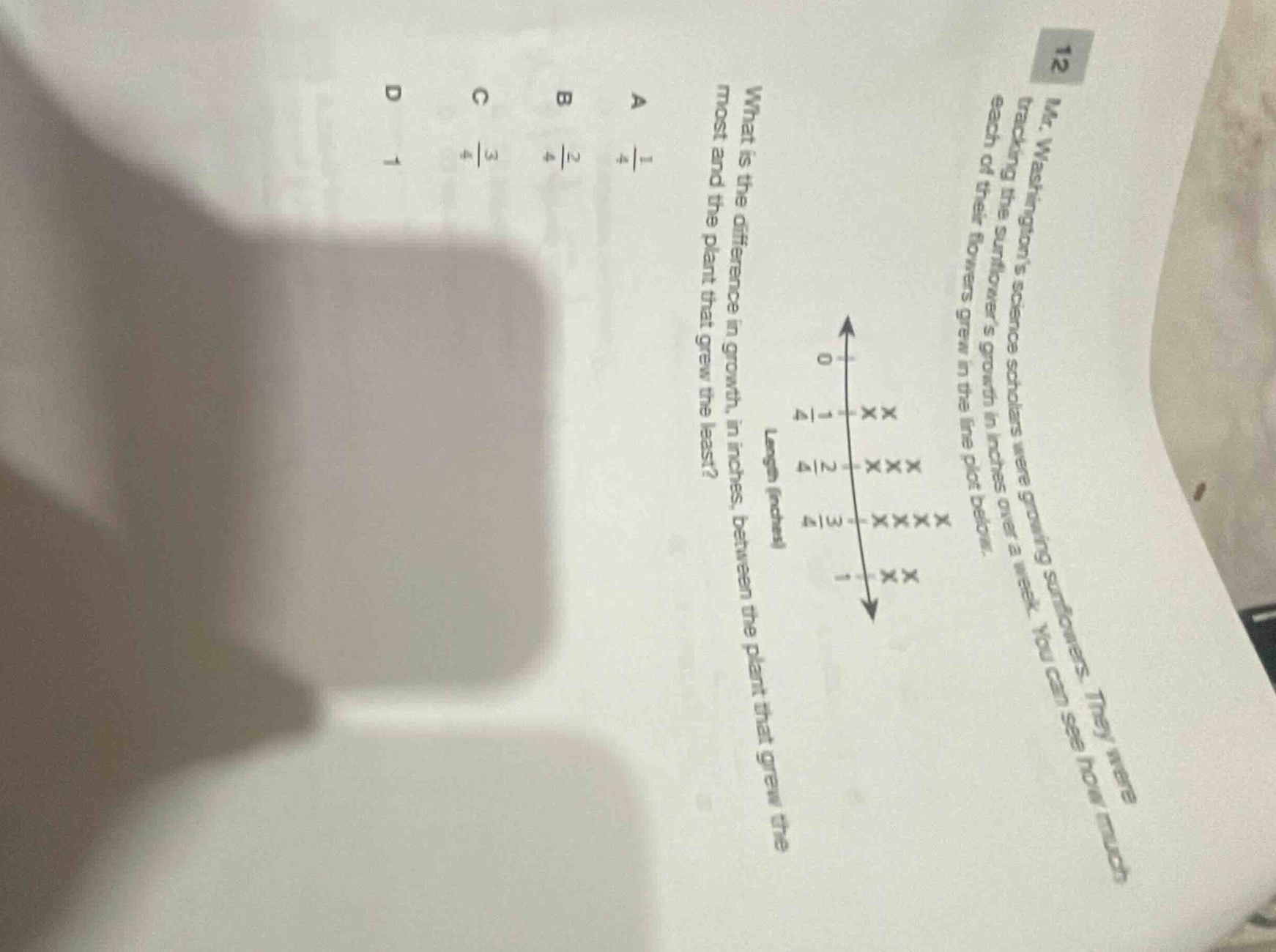 12 mr. washington’s science scholars were growing sunflowers. they were…