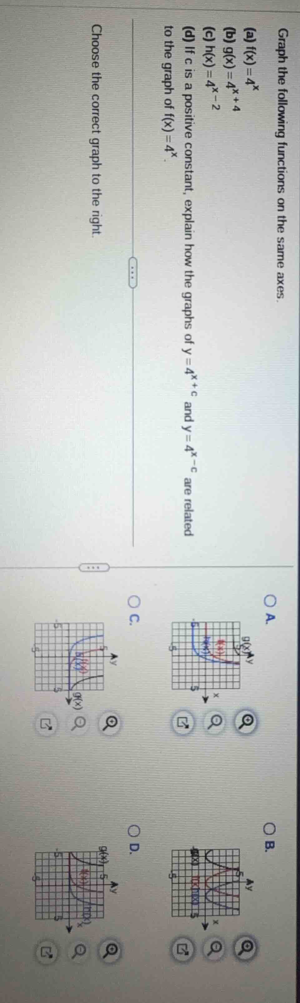 graph the following functions on the same axes. (a) ( f(x) = 4^x ) (b) …