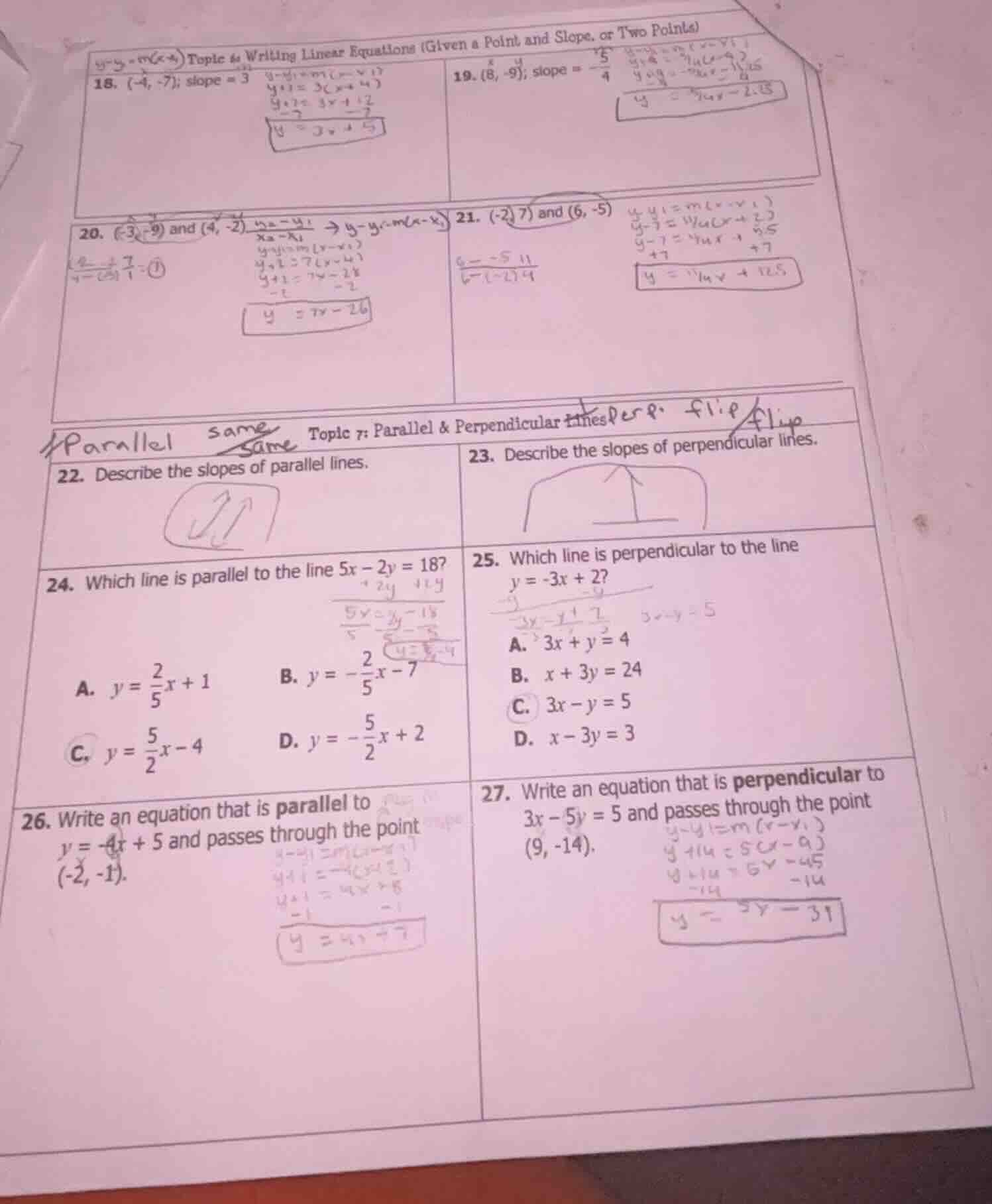 topic 6: writing linear equations (given a point and slope, or two poin…