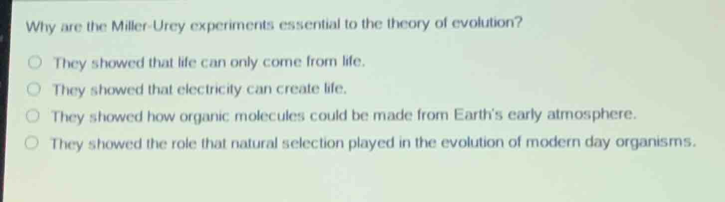 why are the miller-urey experiments essential to the theory of evolutio…
