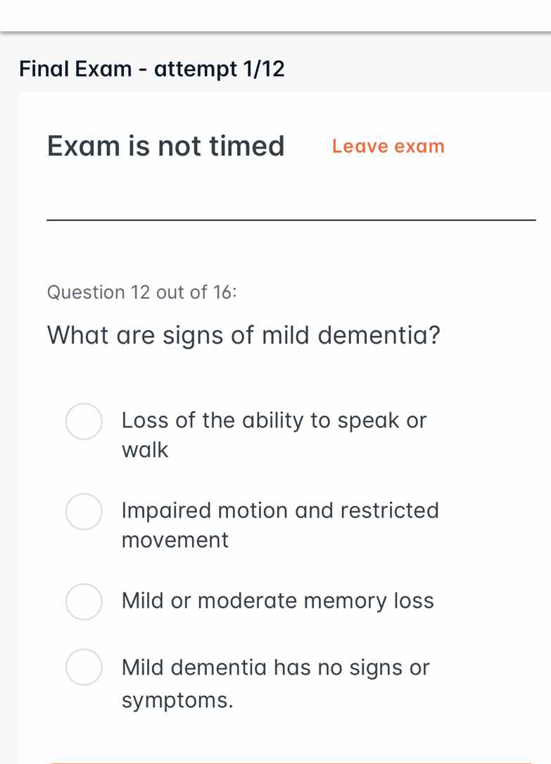 final exam - attempt 1/12 exam is not timed leave exam question 12 out …