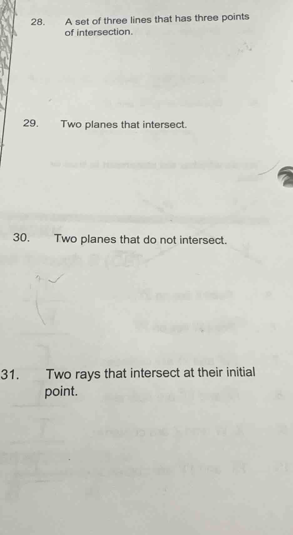 28. a set of three lines that has three points of intersection. 29. two…