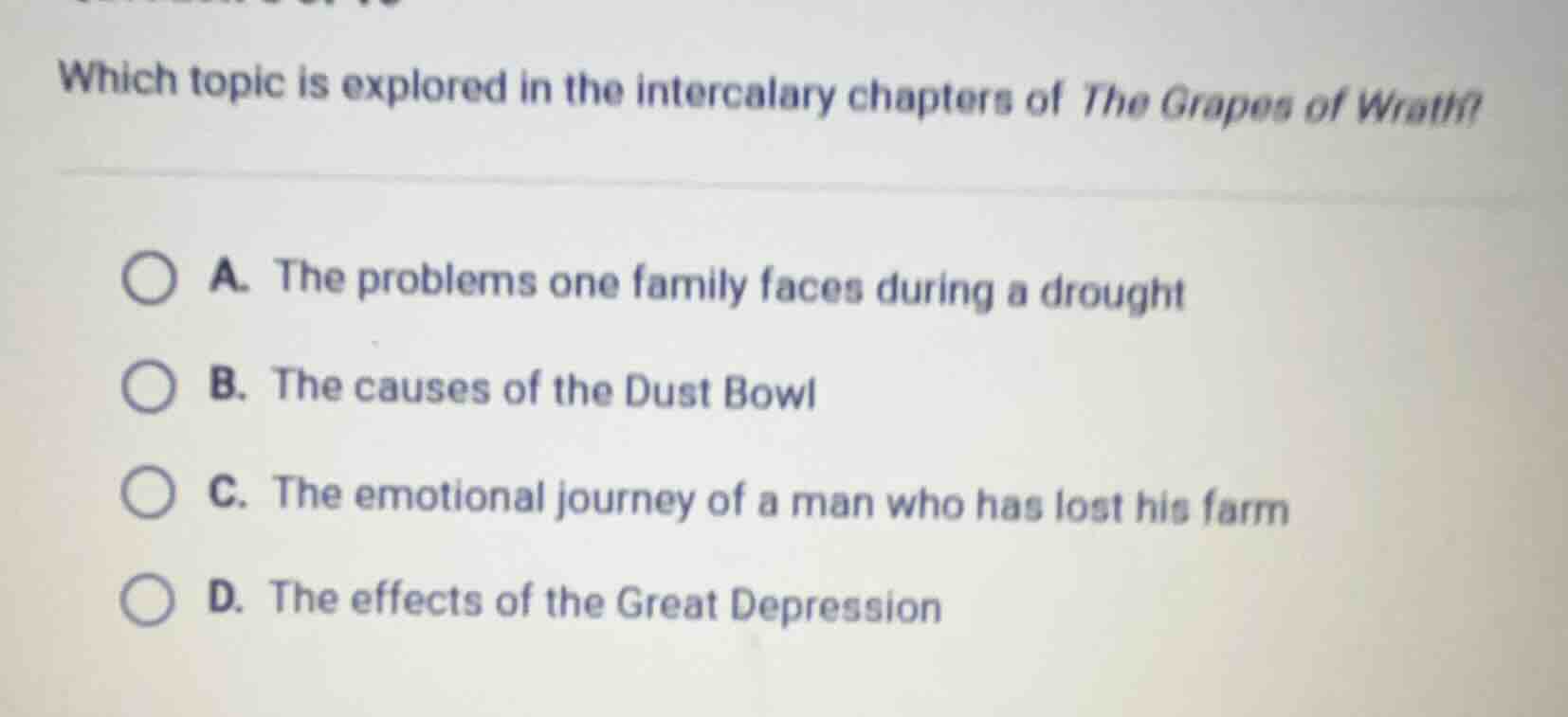 which topic is explored in the intercalary chapters of the grapes of wr…