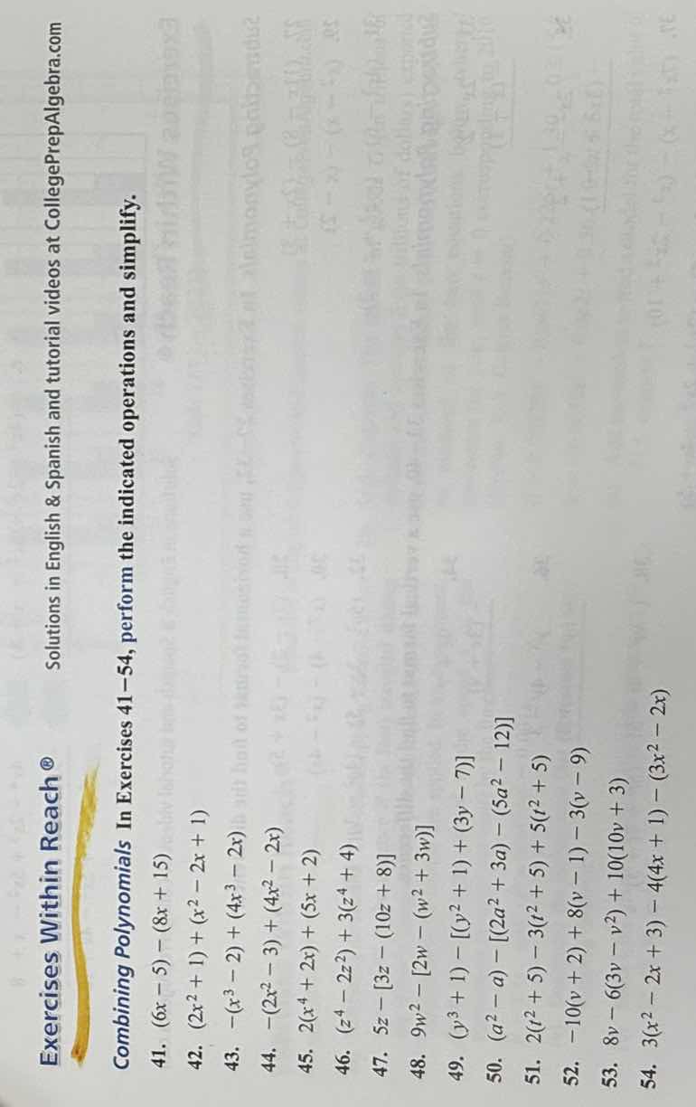 combining polynomials in exercises 41–54, perform the indicated operati…
