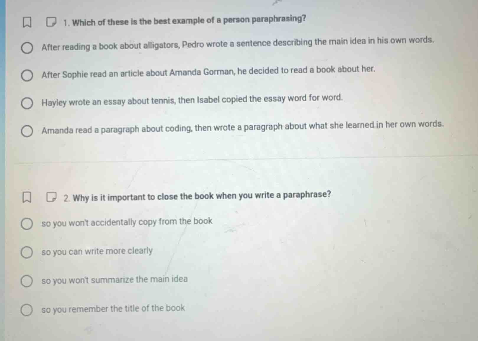 1. which of these is the best example of a person paraphrasing? after r…