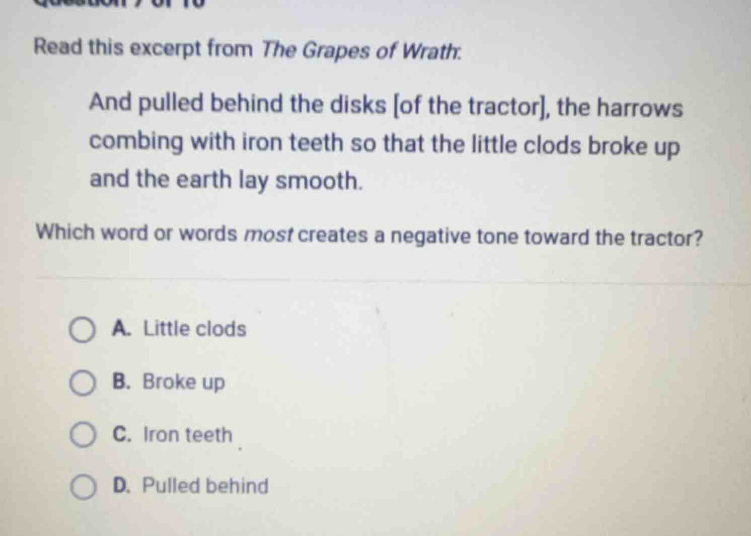 read this excerpt from the grapes of wrath. and pulled behind the disks…