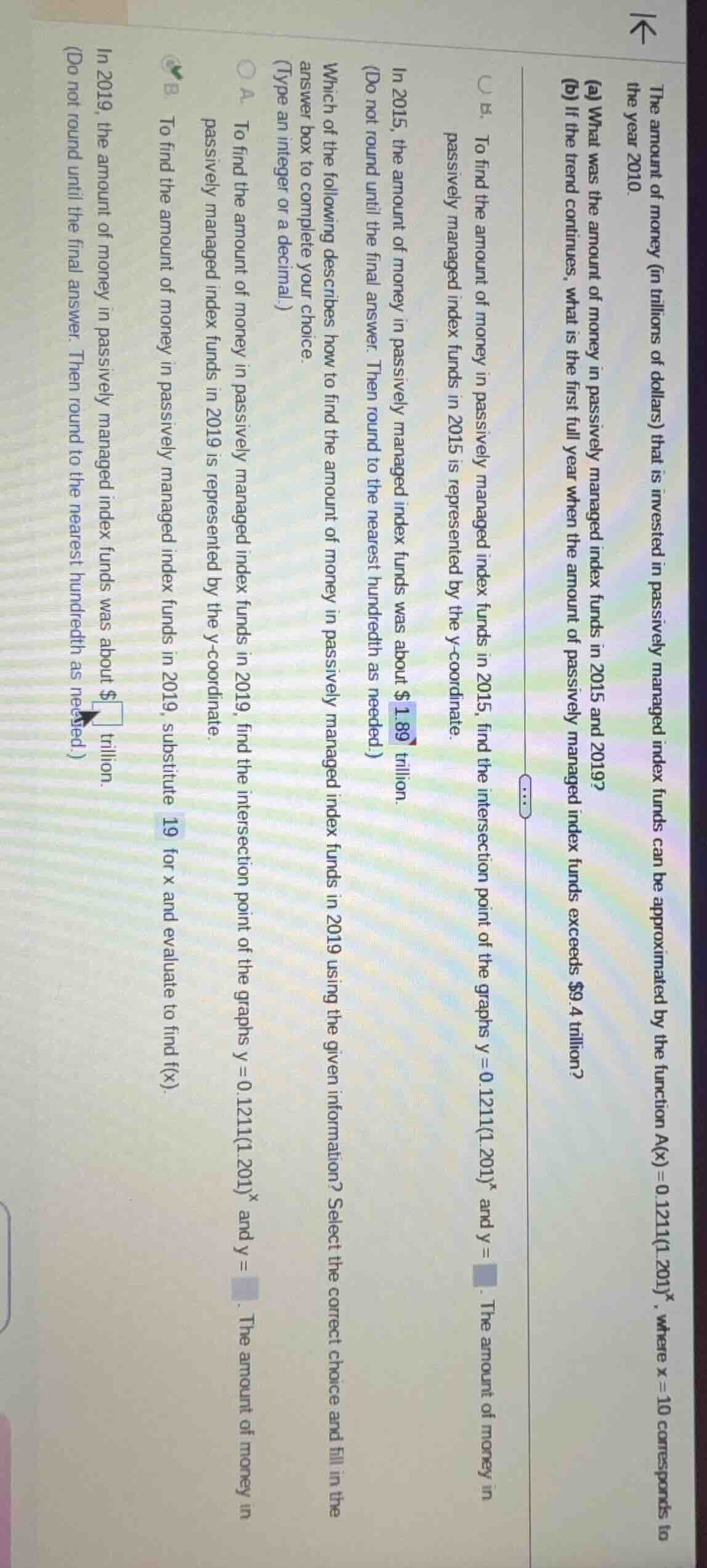 the amount of money (in trillions of dollars) that is invested in passi…