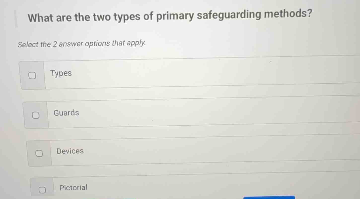 what are the two types of primary safeguarding methods? select the 2 an…