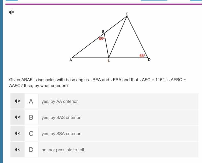 given ( \triangle bae ) is isosceles with base angles ( angle bea ) and…