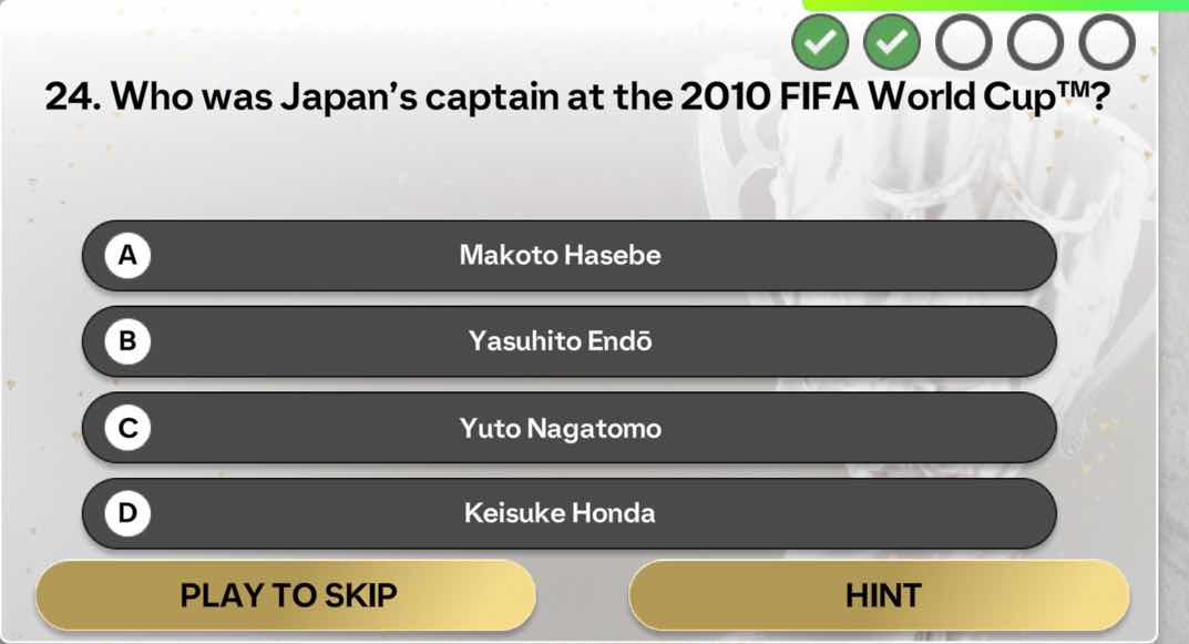 24. who was japan’s captain at the 2010 fifa world cup™? a makoto haseb…