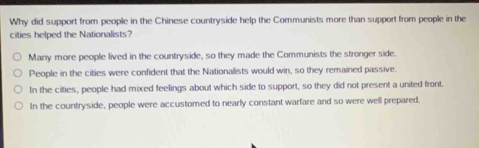 why did support from people in the chinese countryside help the communi…