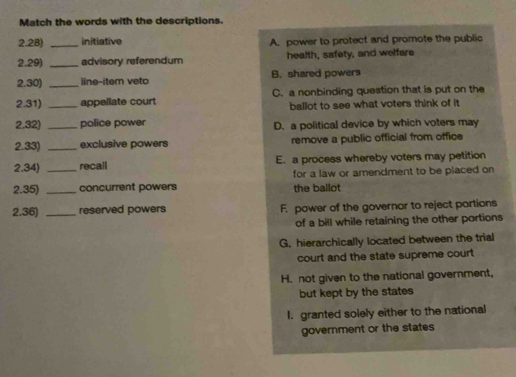 match the words with the descriptions. 2.28) ______ initiative 2.29) __…
