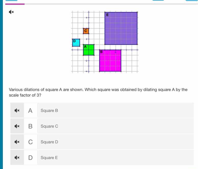 various dilations of square a are shown. which square was obtained by d…