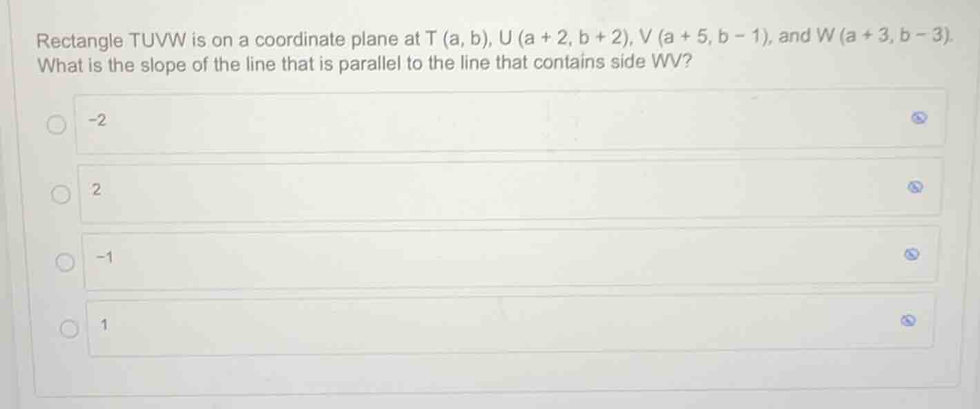 rectangle tuvw is on a coordinate plane at t (a, b), u (a + 2, b + 2), …