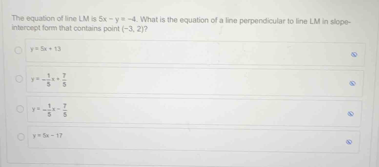the equation of line lm is $5x - y = -4$. what is the equation of a lin…