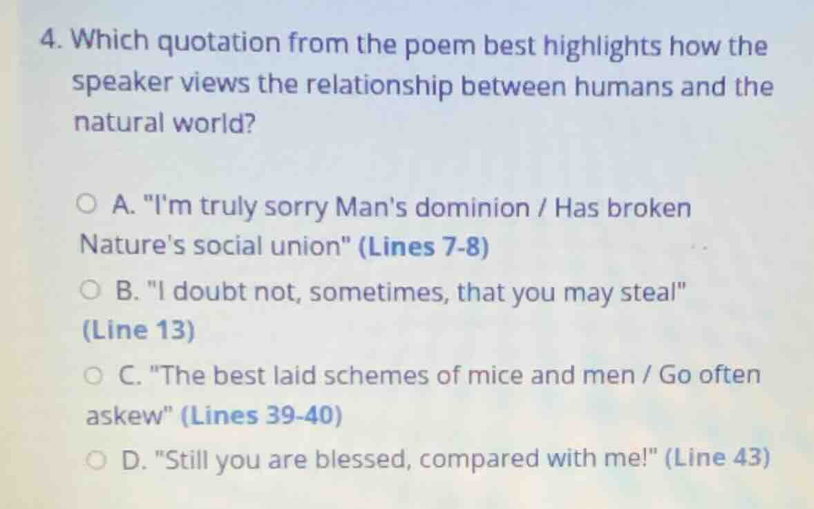 4. which quotation from the poem best highlights how the speaker views …