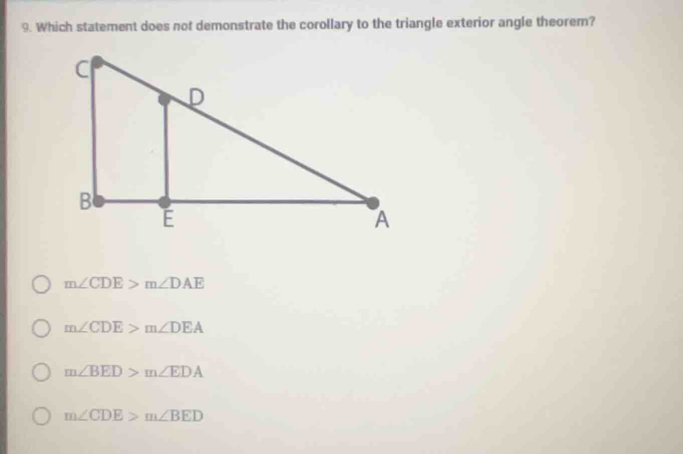 9. which statement does not demonstrate the corollary to the triangle e…