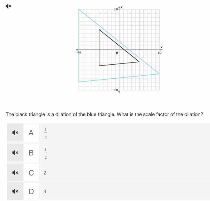 the black triangle is a dilation of the blue triangle. what is the scal…