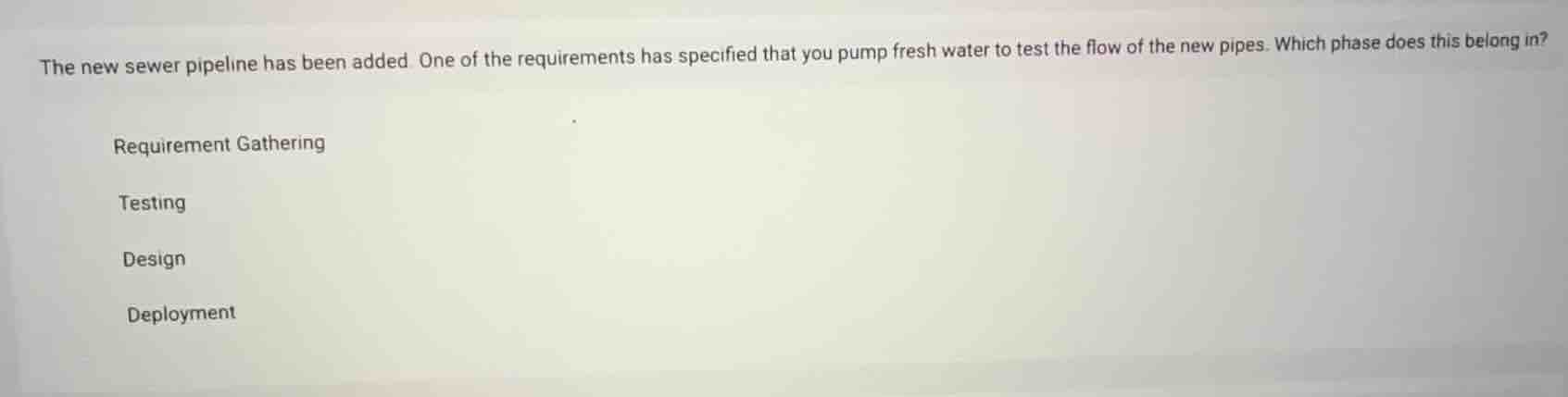 the new sewer pipeline has been added. one of the requirements has spec…