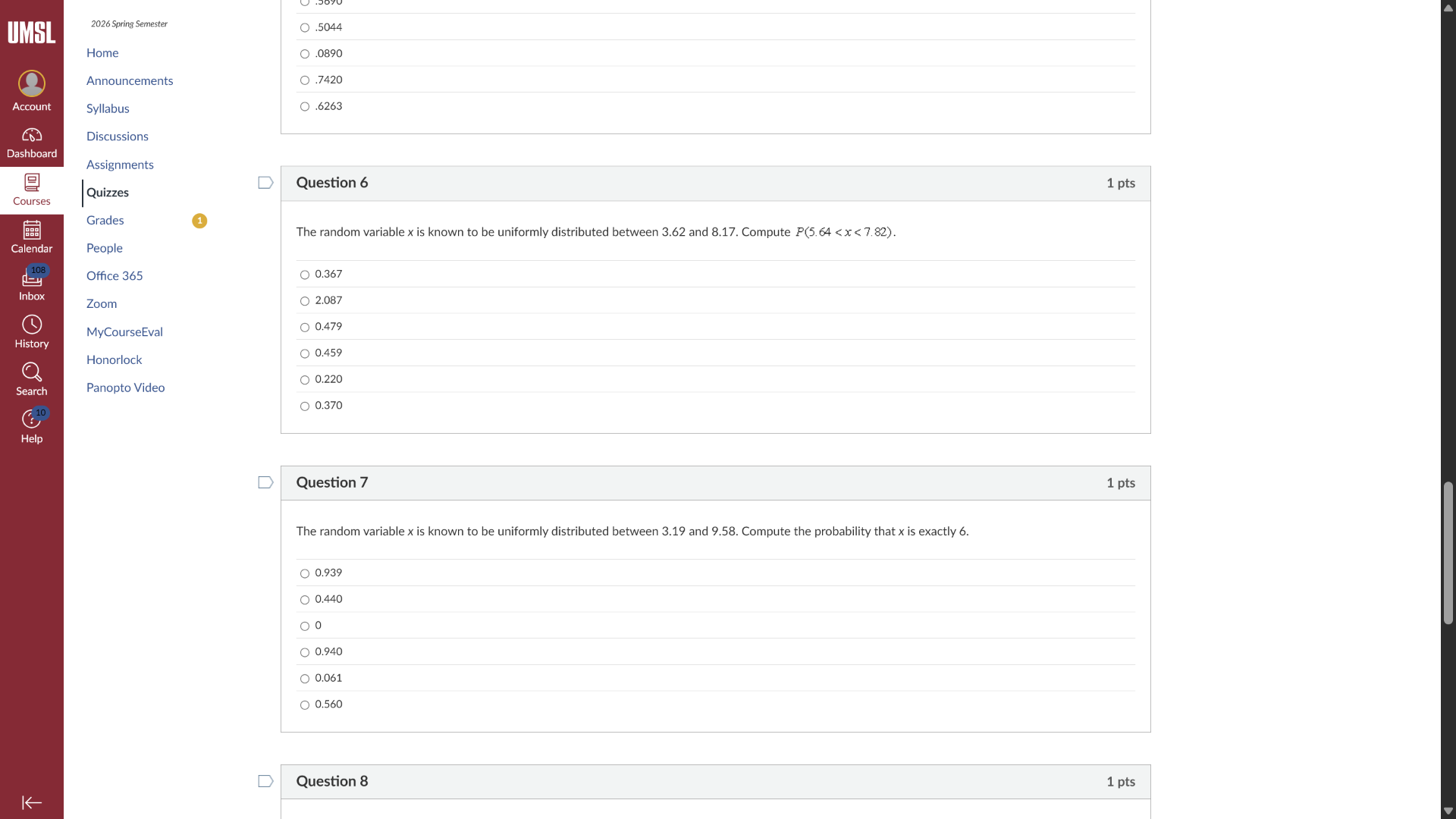 question 6 1 pts the random variable x is known to be uniformly distrib…