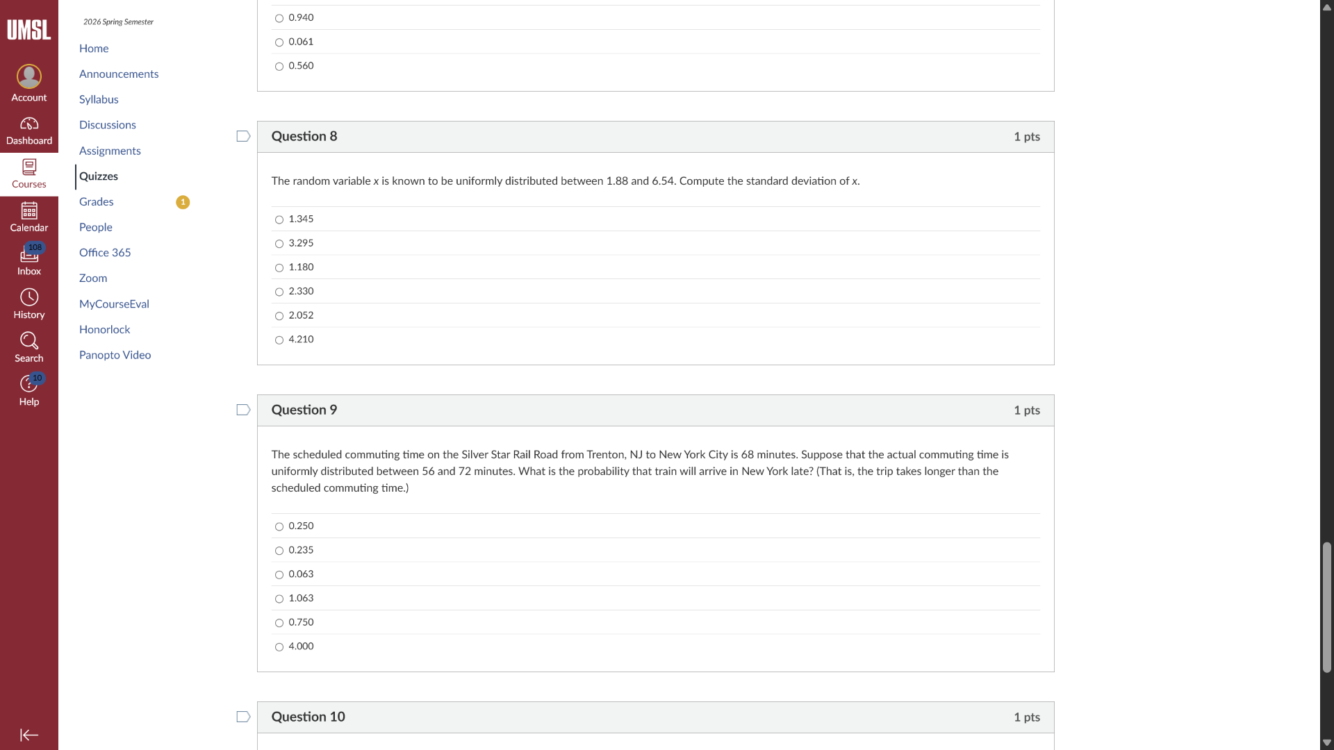 question 8 1 pts the random variable x is known to be uniformly distrib…