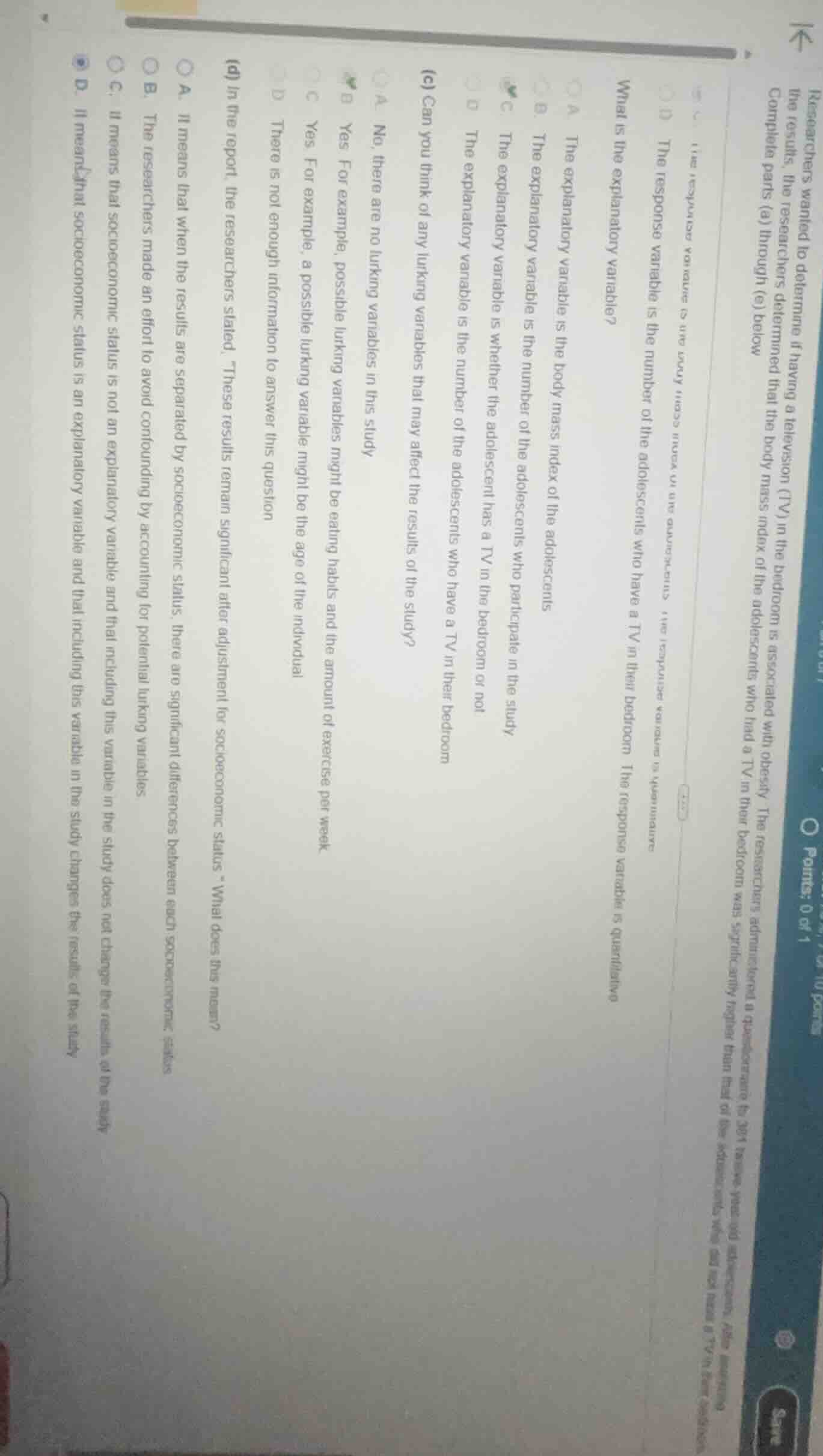 researchers wanted to determine if having a television (tv) in the bedr…