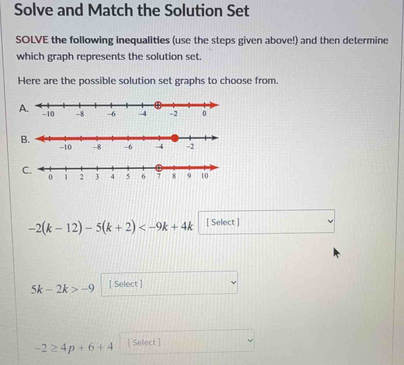 solve and match the solution set solve the following inequalities (use …
