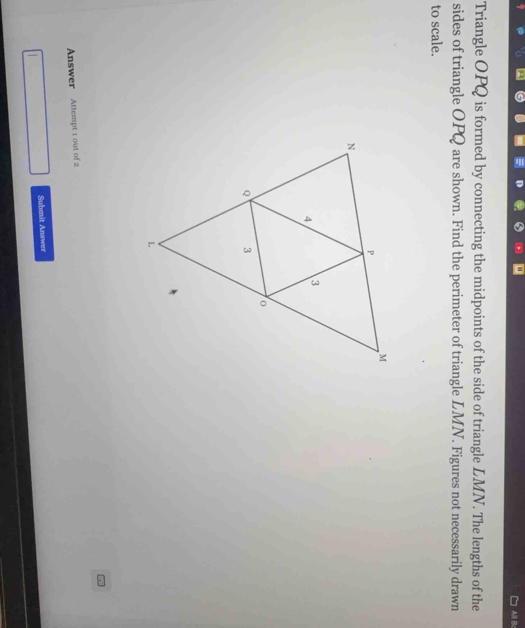 triangle opq is formed by connecting the midpoints of the side of trian…