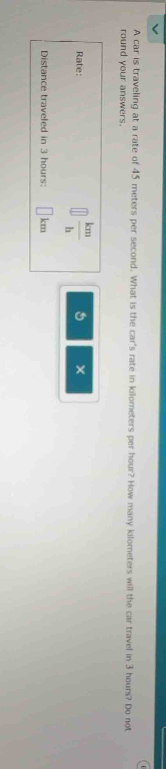 a car is traveling at a rate of 45 meters per second. what is the car’s…