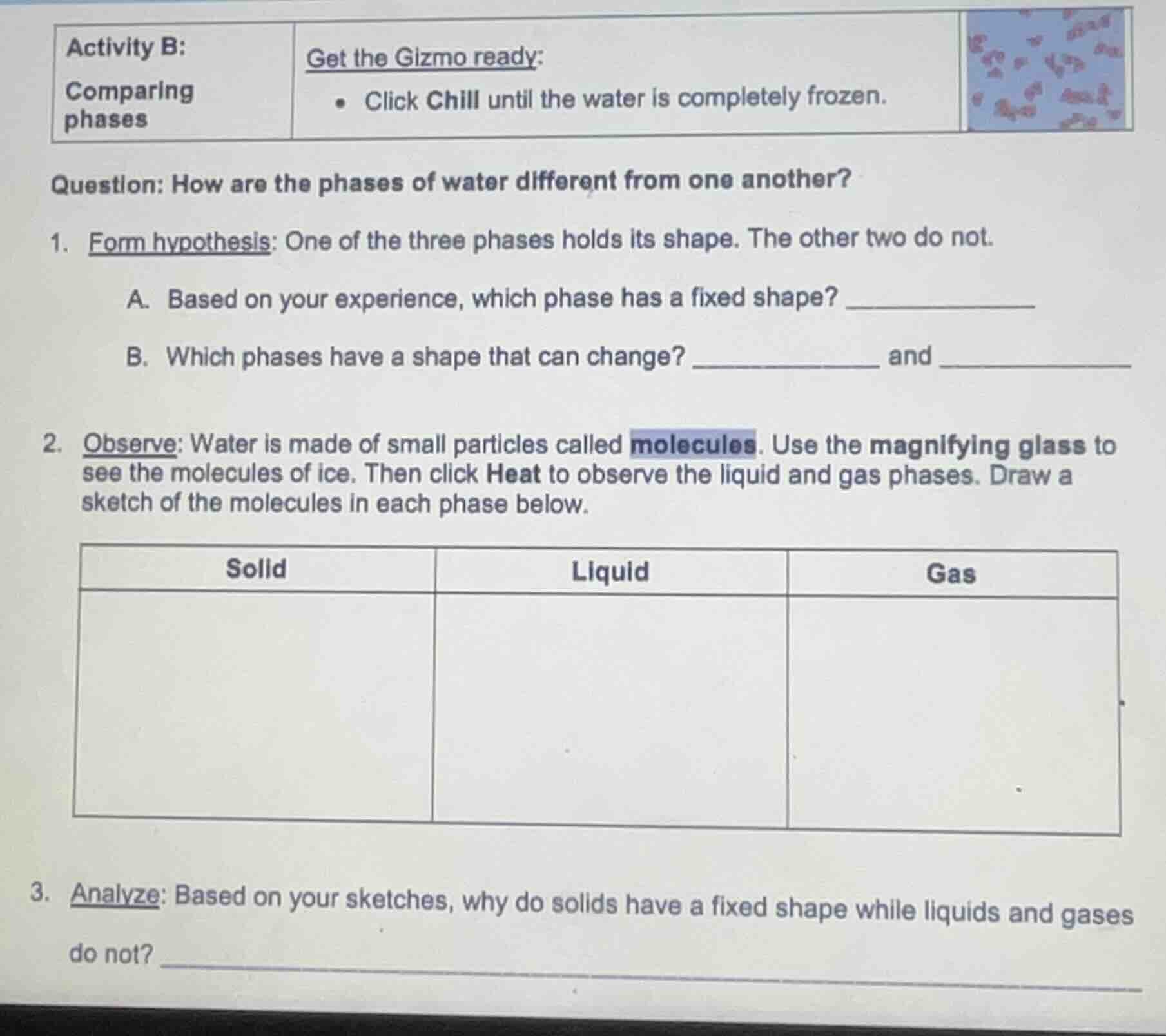 activity b: comparing phases get the gizmo ready: - click chill until t…