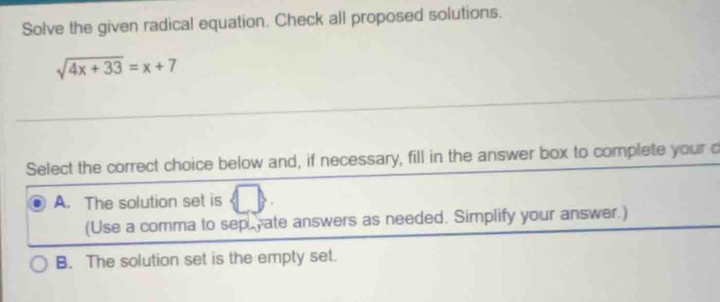solve the given radical equation. check all proposed solutions.\\(\\sqr…