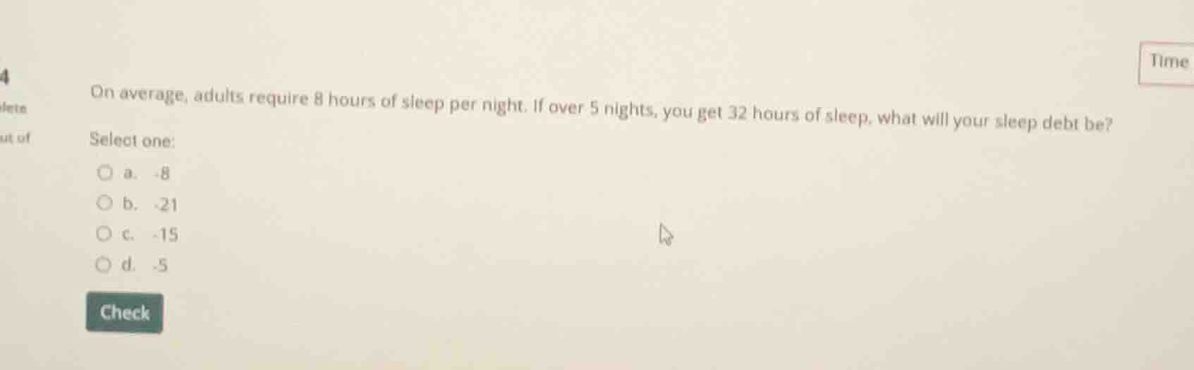 on average, adults require 8 hours of sleep per night. if over 5 nights…