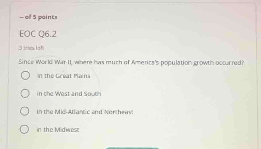 — of 5 points eoc q6.2 3 tries left since world war ii, where has much …