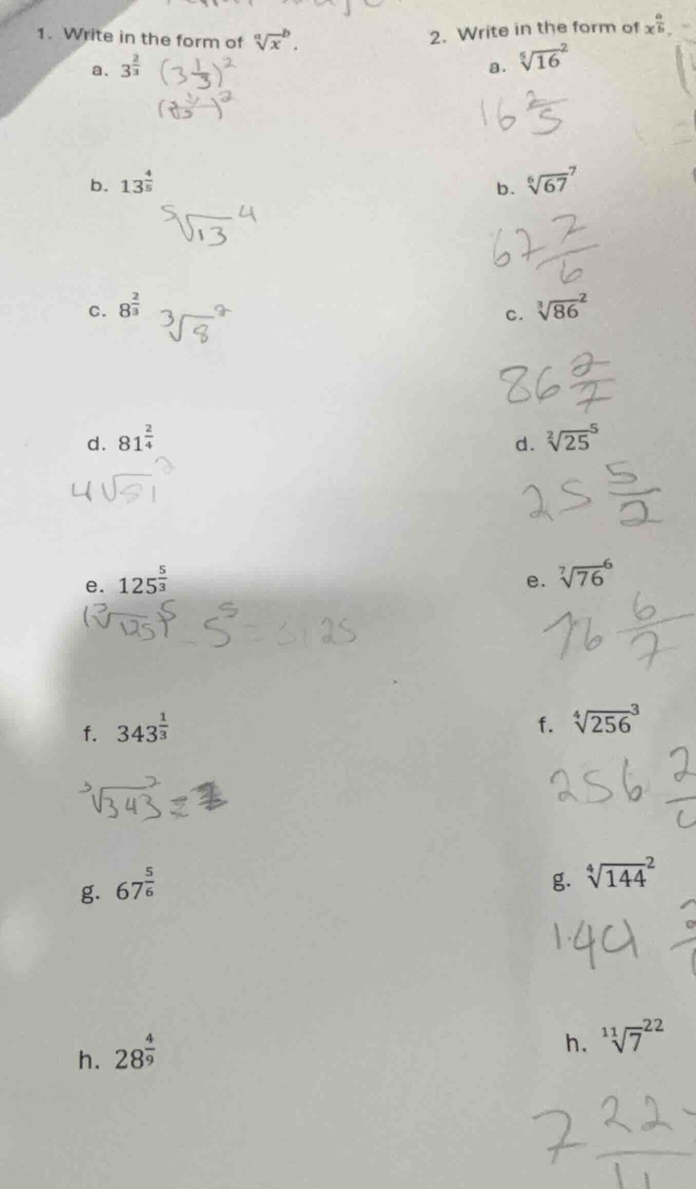 1. write in the form of \\(\\sqrta{x^b}\\). a. \\(3^{\\frac{2}{3}}\\) b…