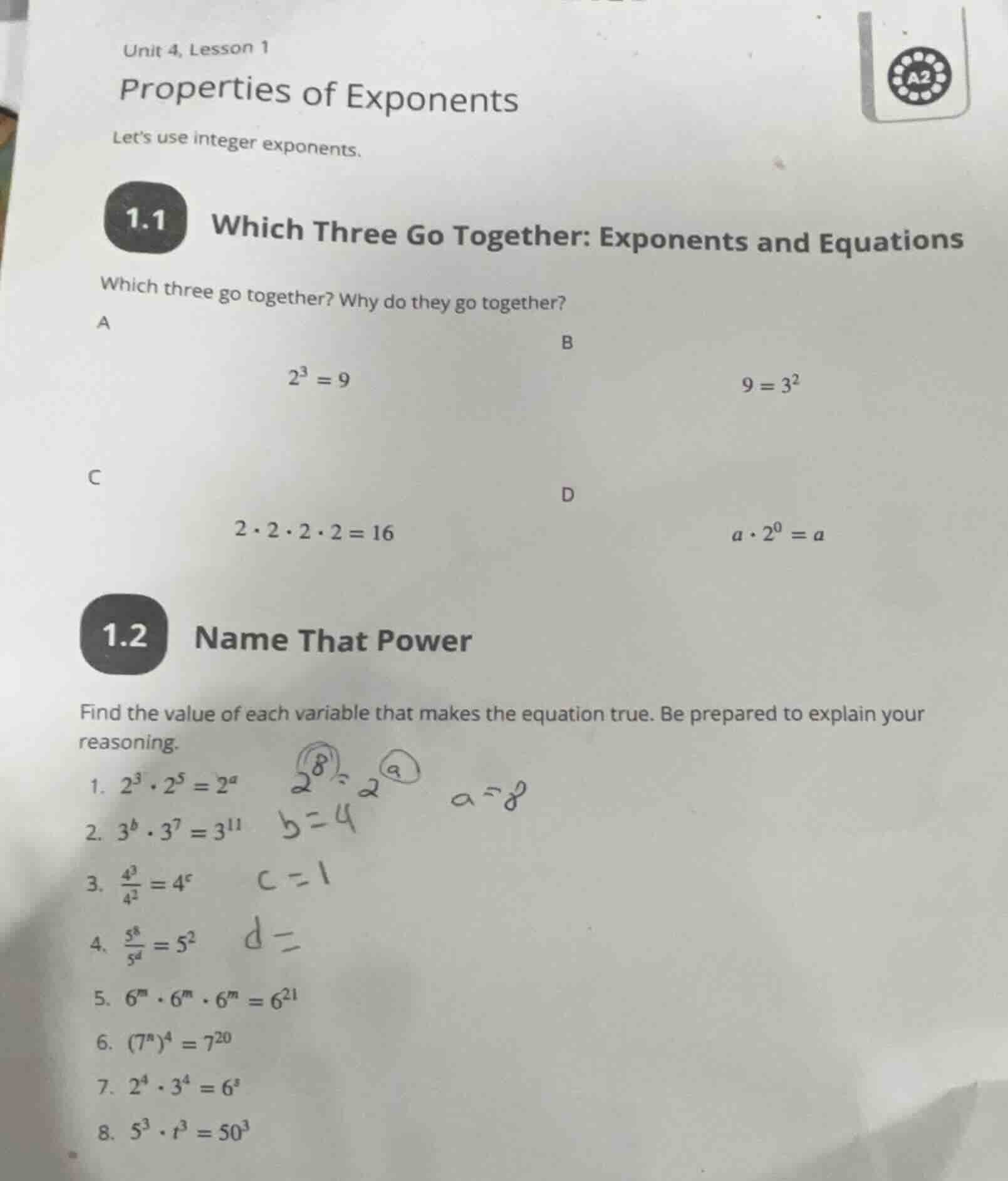 unit 4, lesson 1 properties of exponents lets use integer exponents. 1.…