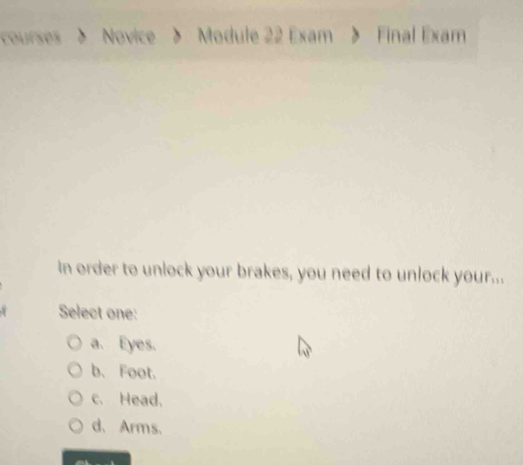 in order to unlock your brakes, you need to unlock your... select one: …